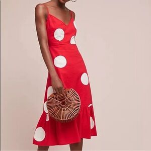 Tracy Reese for Anthropologie Red Polka Dot Midi Dress